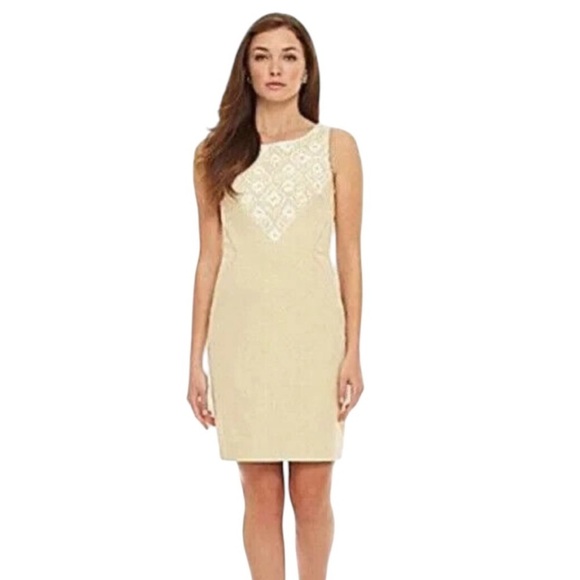Antonio Melani Embroidered Carys Sheath Dress in Papyrus Beige Size 0 - Picture 1 of 11